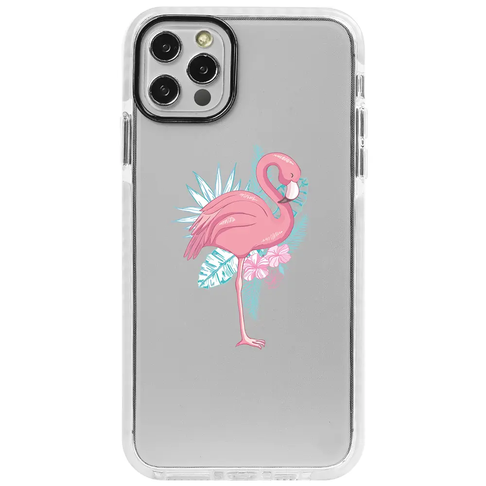 Apple iPhone 12 Pro Max Beyaz Impact Premium Telefon Kılıfı - Alone Flamingo
