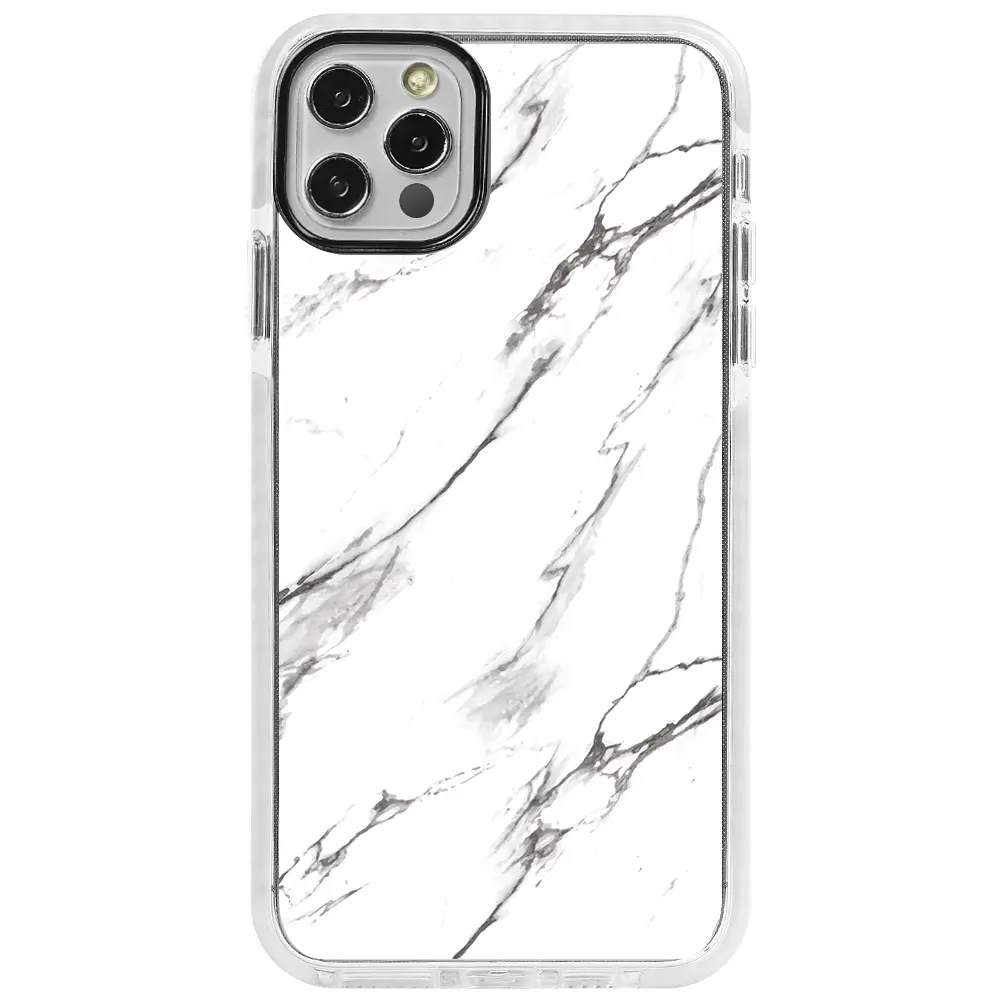 Apple iPhone 12 Pro Max Beyaz Impact Premium Telefon Kılıfı - Beyaz Mermer 2