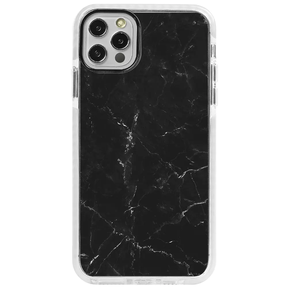 Apple iPhone 12 Pro Max Beyaz Impact Premium Telefon Kılıfı - Black Marble