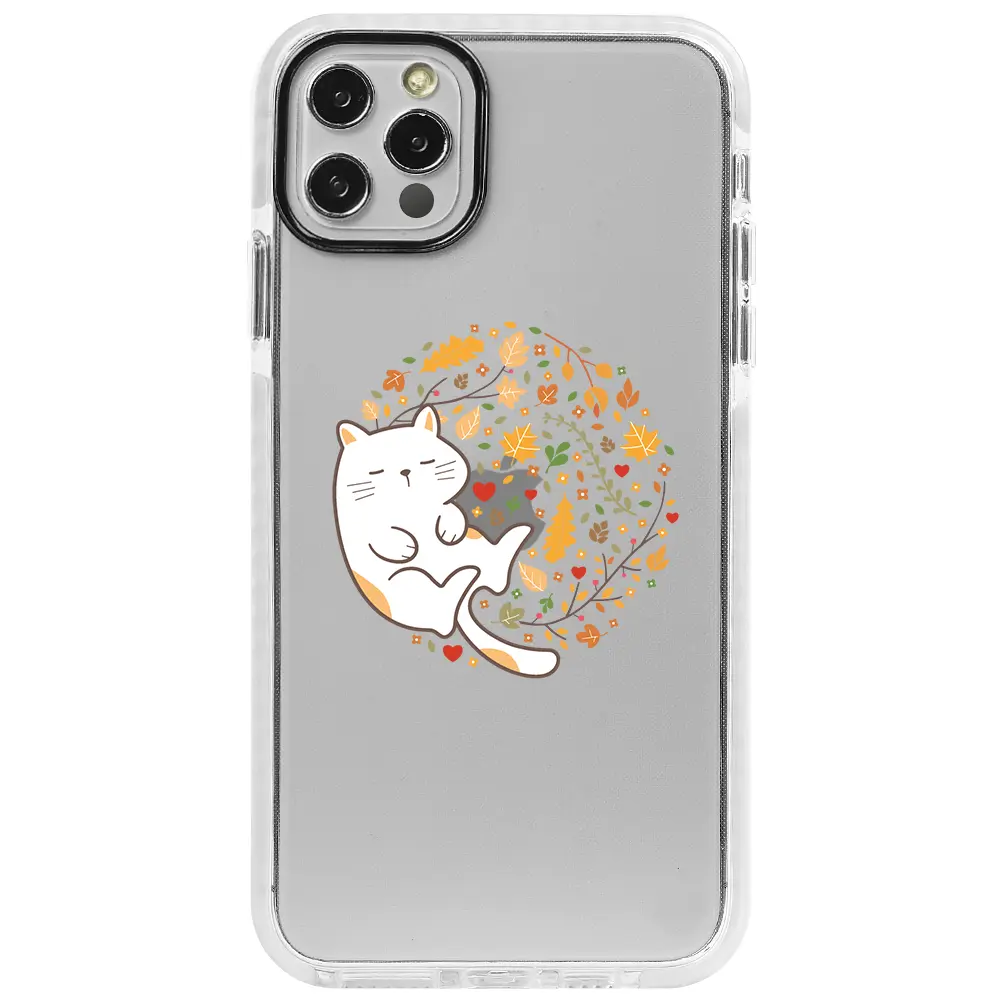 Apple iPhone 12 Pro Max Beyaz Impact Premium Telefon Kılıfı - Uyuyan Kedi