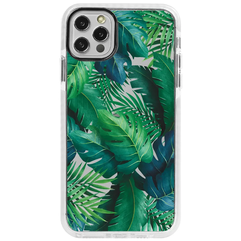 Apple iPhone 12 Pro Max Beyaz Impact Premium Telefon Kılıfı - Yesil Tropikaller