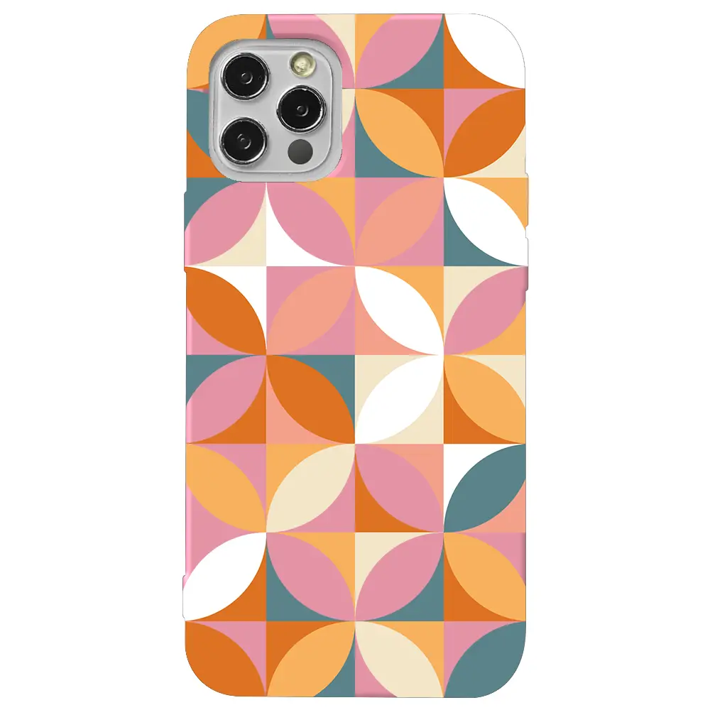 Apple iPhone 12 Pro Max Pembe Renkli Silikon Telefon Kılıfı - Abstract Desen 6