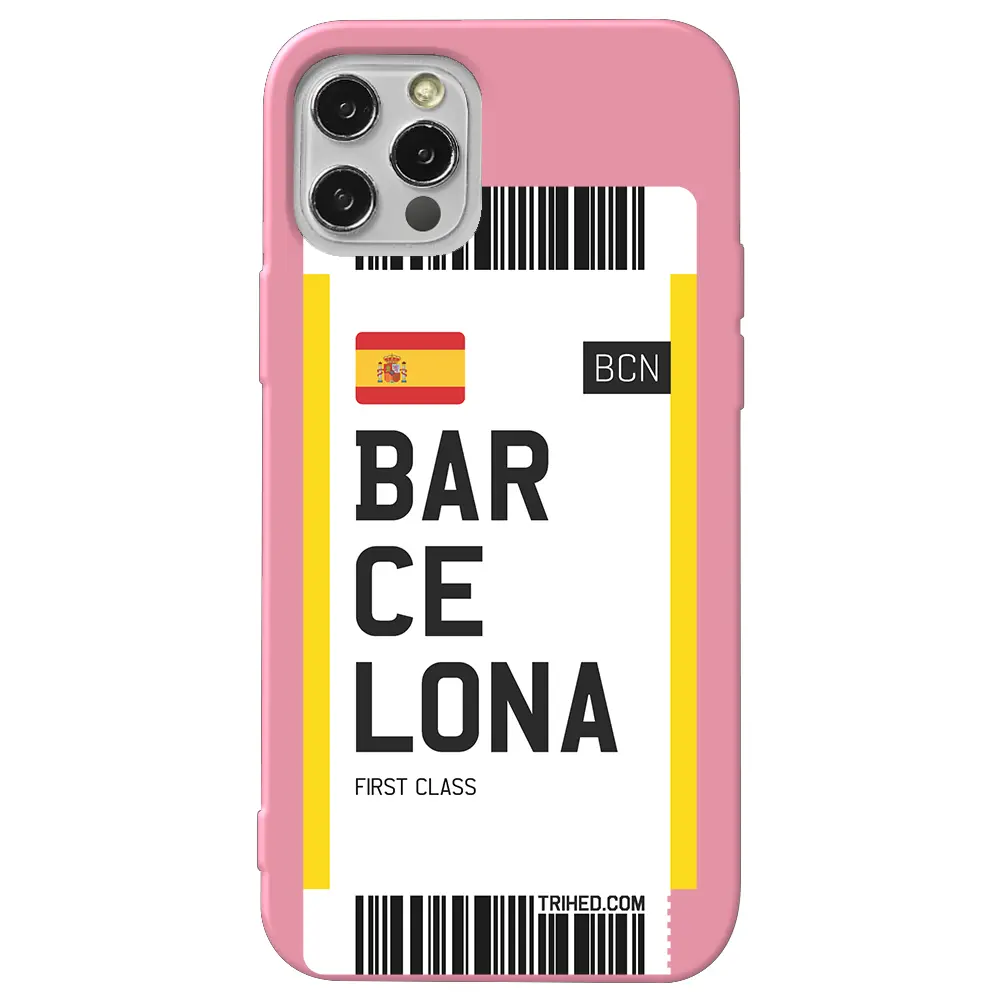 Apple iPhone 12 Pro Max Pembe Renkli Silikon Telefon Kılıfı - Barcelona Bileti
