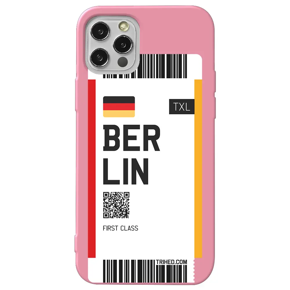 Apple iPhone 12 Pro Max Pembe Renkli Silikon Telefon Kılıfı - Berlin Bileti