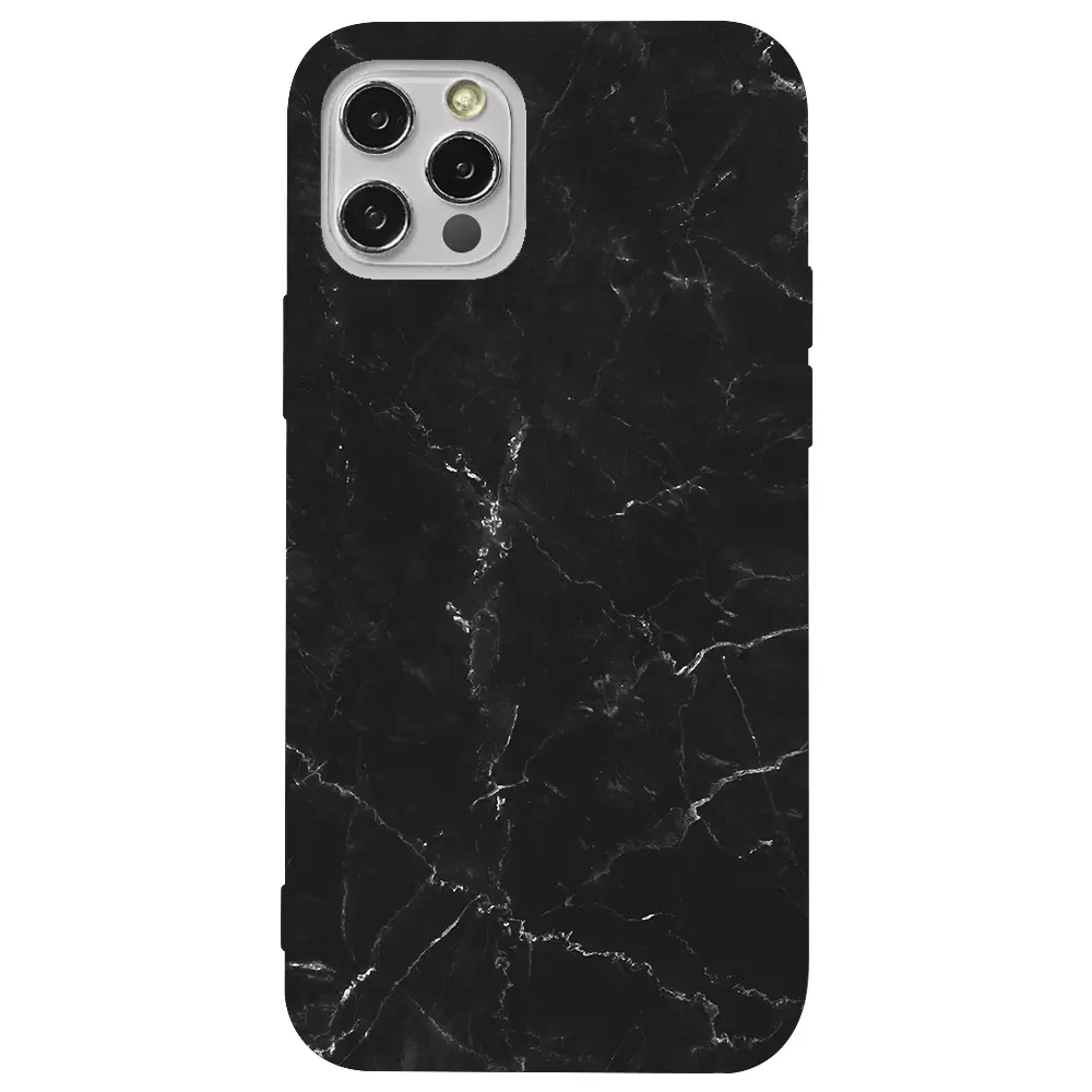 Apple iPhone 12 Pro Max Pembe Renkli Silikon Telefon Kılıfı - Black Marble