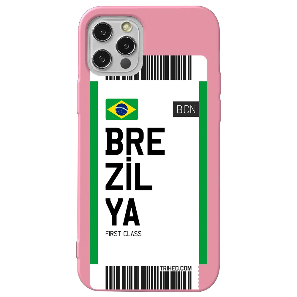 Apple iPhone 12 Pro Max Pembe Renkli Silikon Telefon Kılıfı - Brezilya Bileti