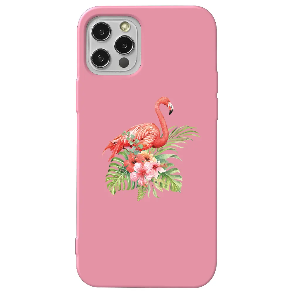 Apple iPhone 12 Pro Max Pembe Renkli Silikon Telefon Kılıfı - Flamingo