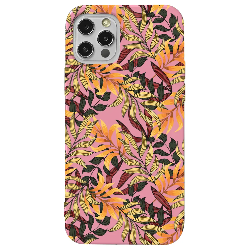 Apple iPhone 12 Pro Max Pembe Renkli Silikon Telefon Kılıfı - Floral Aura