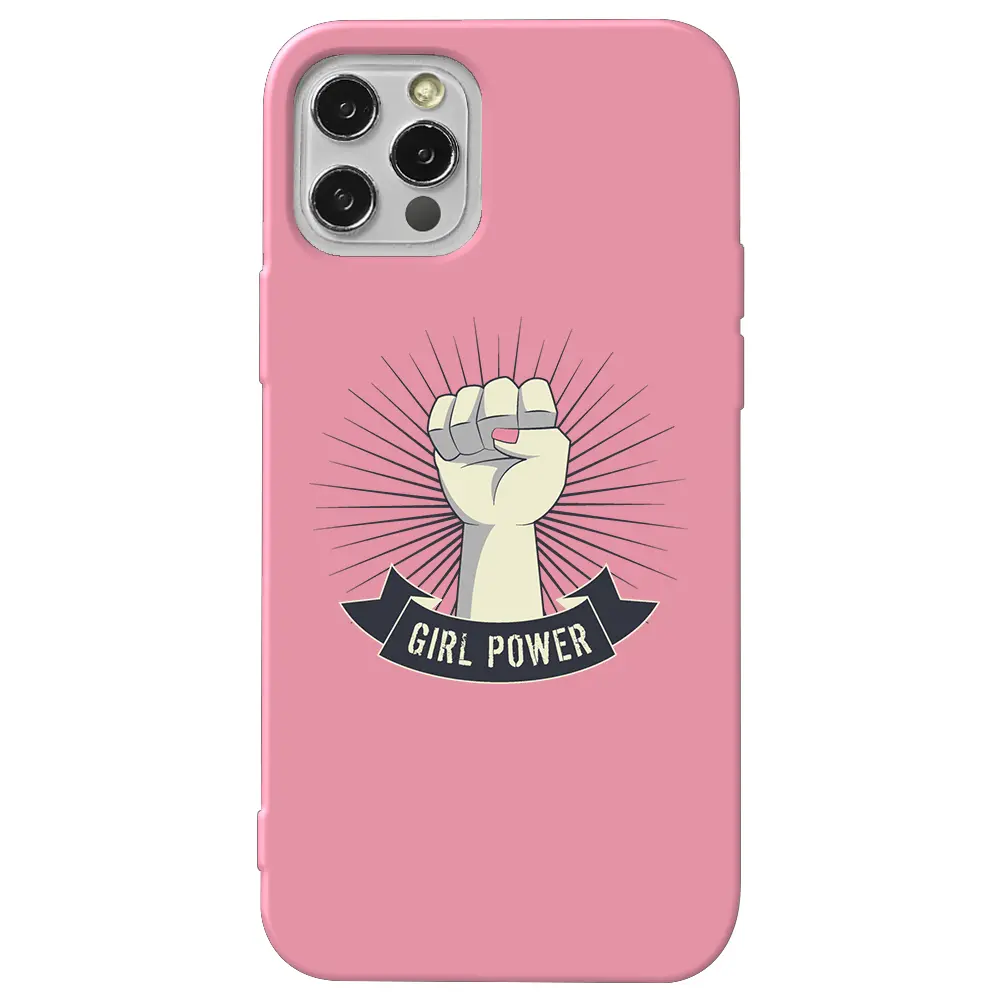 Apple iPhone 12 Pro Max Pembe Renkli Silikon Telefon Kılıfı - Girl Punch