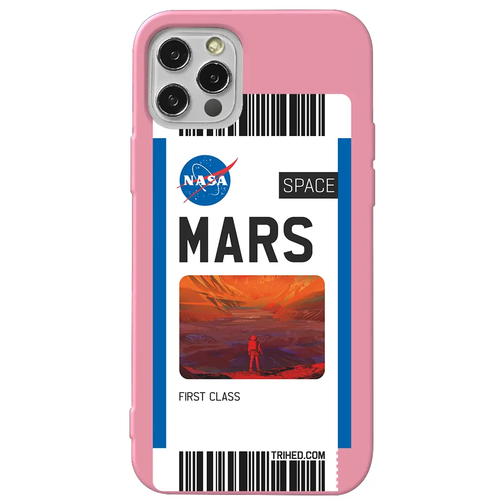 Apple iPhone 12 Pro Max Pembe Renkli Silikon Telefon Kılıfı - Mars Bileti
