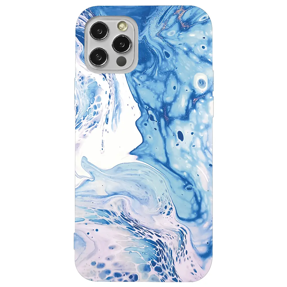 Apple iPhone 12 Pro Max Pembe Renkli Silikon Telefon Kılıfı - Mavi Kopuk