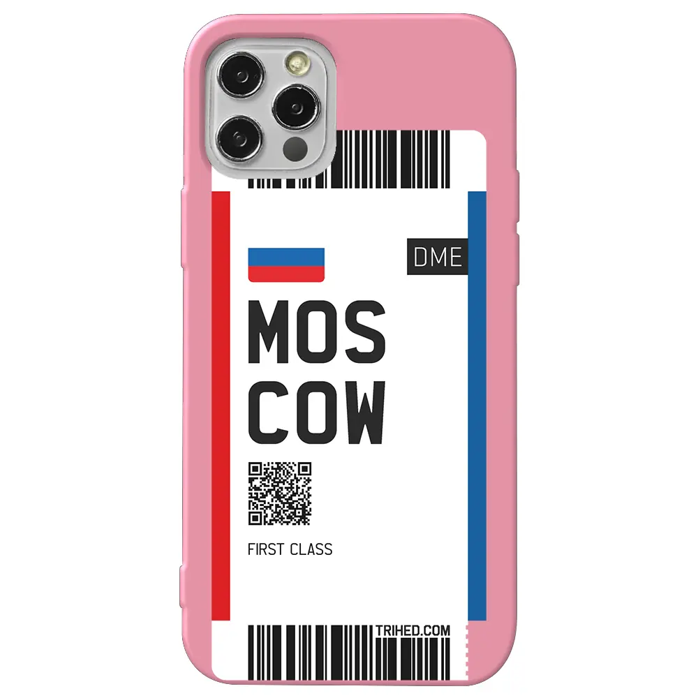 Apple iPhone 12 Pro Max Pembe Renkli Silikon Telefon Kılıfı - Moscow Bileti