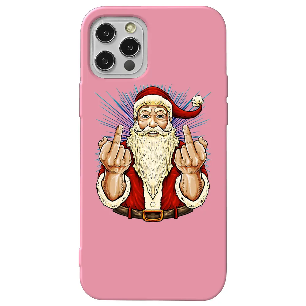 Apple iPhone 12 Pro Max Pembe Renkli Silikon Telefon Kılıfı - Naughty Santa