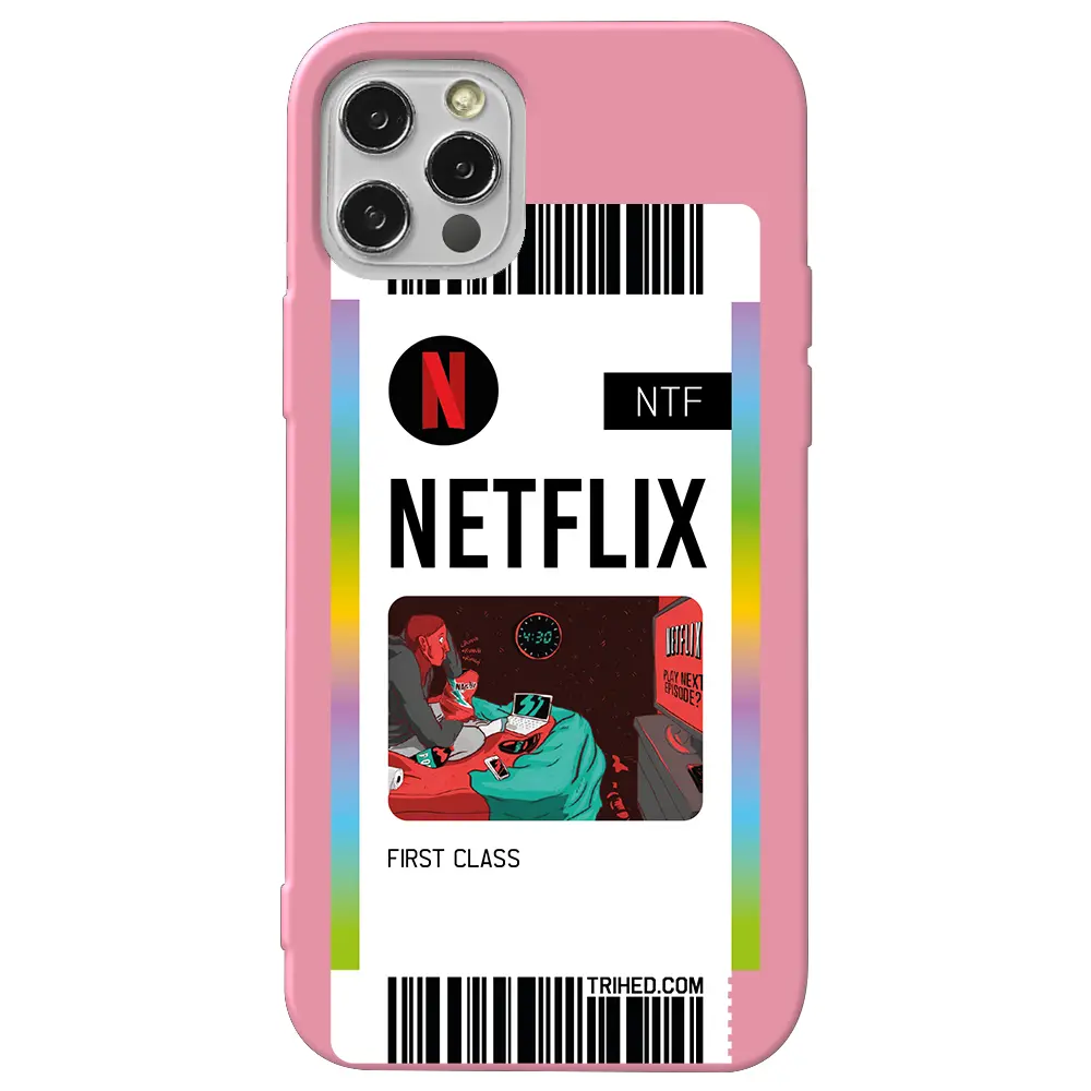 Apple iPhone 12 Pro Max Pembe Renkli Silikon Telefon Kılıfı - Netflix Bileti