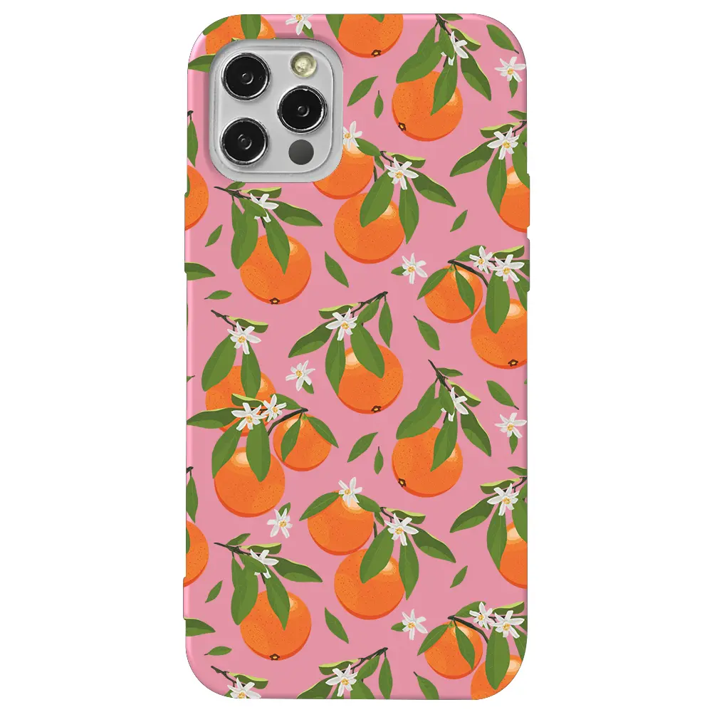 Apple iPhone 12 Pro Max Pembe Renkli Silikon Telefon Kılıfı - Portakal Bahçesi