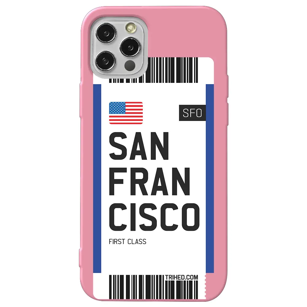 Apple iPhone 12 Pro Max Pembe Renkli Silikon Telefon Kılıfı - San Francisco Bileti