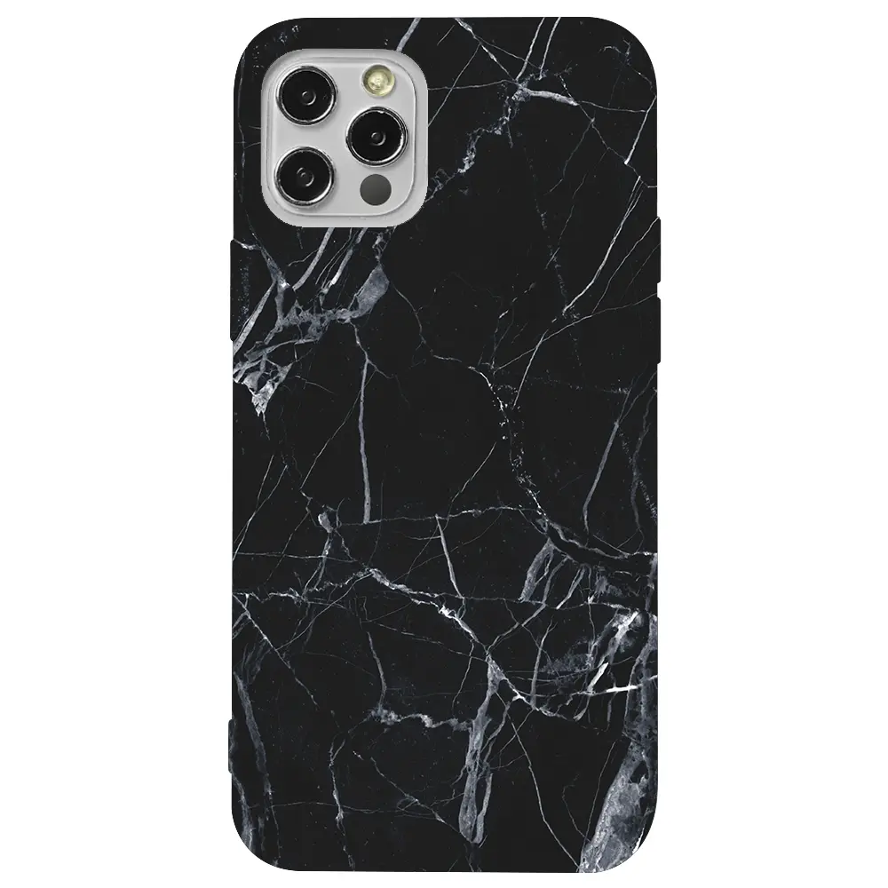 Apple iPhone 12 Pro Max Pembe Renkli Silikon Telefon Kılıfı - Siyah Catlak