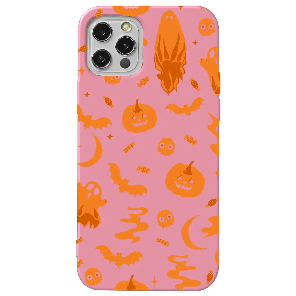 Apple iPhone 12 Pro Max Pembe Renkli Silikon Telefon Kılıfı - Spooky Orange