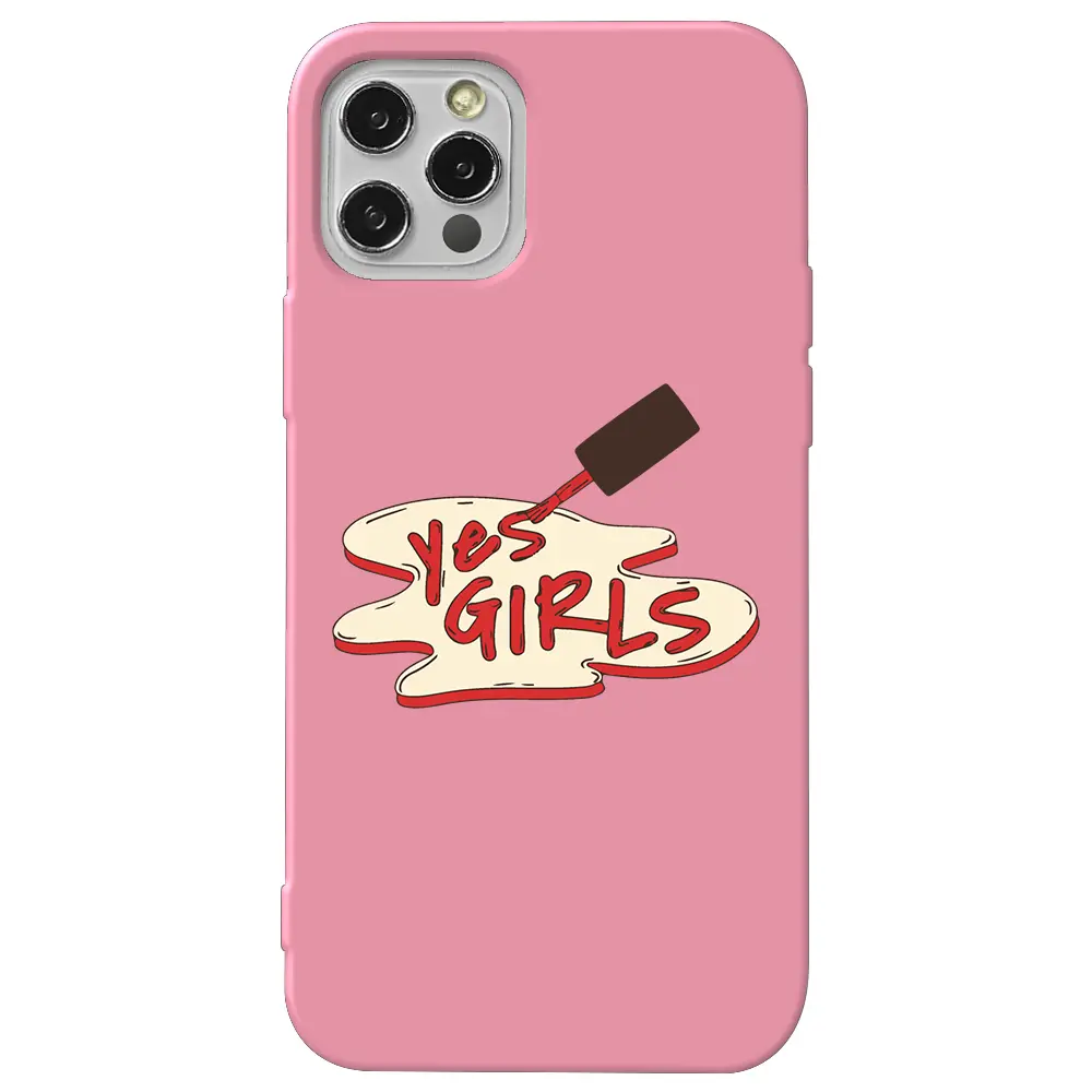 Apple iPhone 12 Pro Max Pembe Renkli Silikon Telefon Kılıfı - Yes Girls