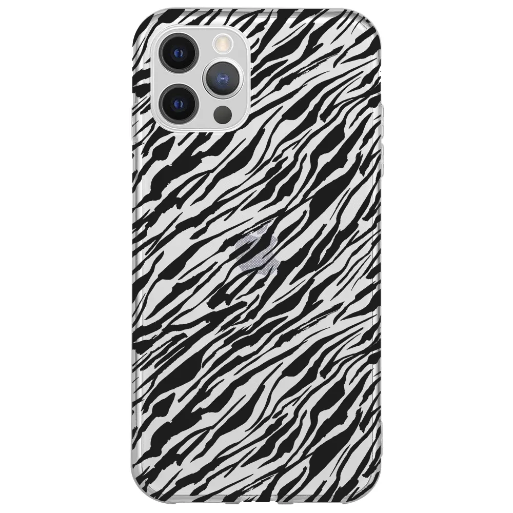 Apple iPhone 12 Pro Max Şeffaf Telefon Kılıfı - Capraz Zebra Siyah