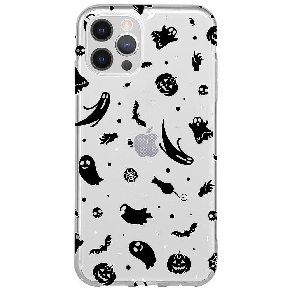 Apple iPhone 12 Pro Max Şeffaf Telefon Kılıfı - Halloween Black