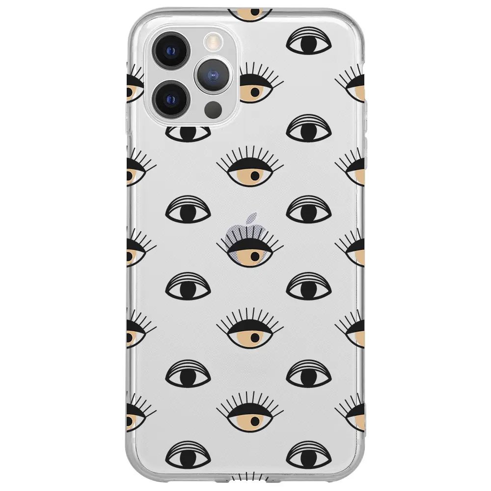 Apple iPhone 12 Pro Max Şeffaf Telefon Kılıfı - Krema Göz