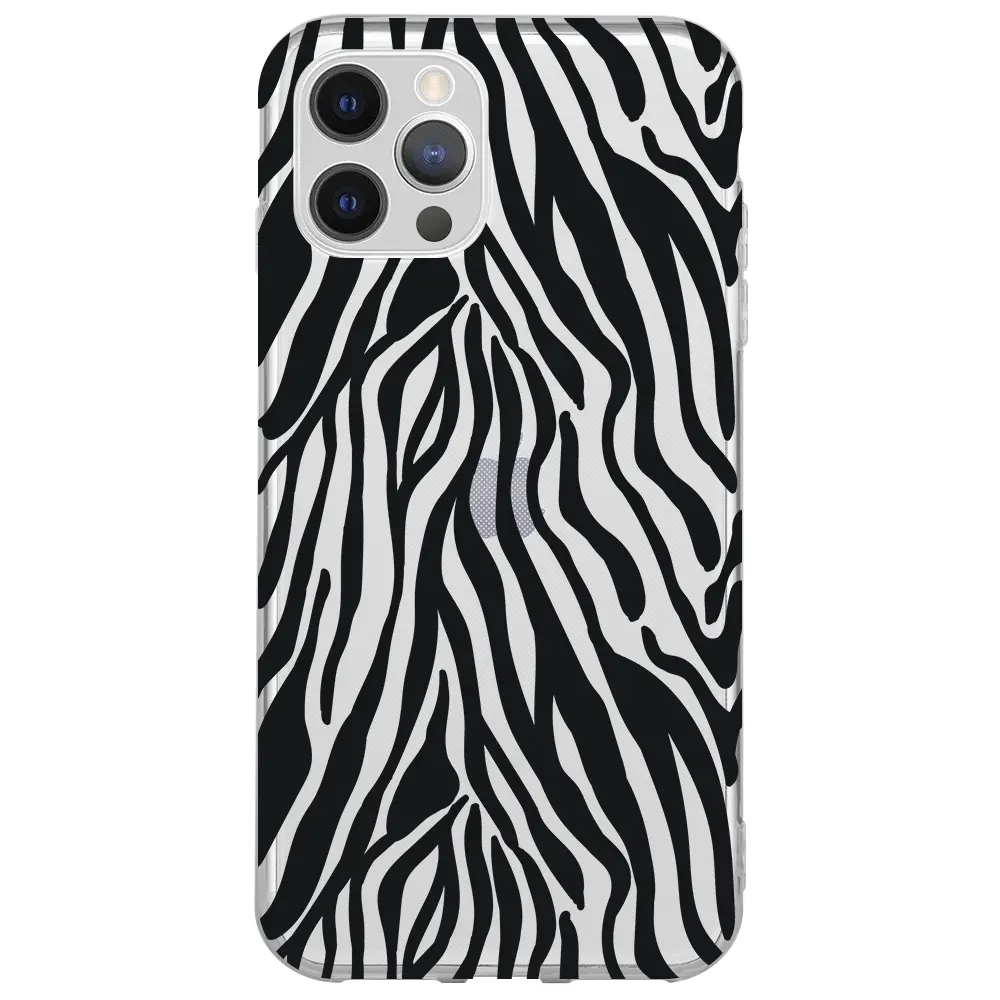 Apple iPhone 12 Pro Max Şeffaf Telefon Kılıfı - Siyah Zebra Desenleri