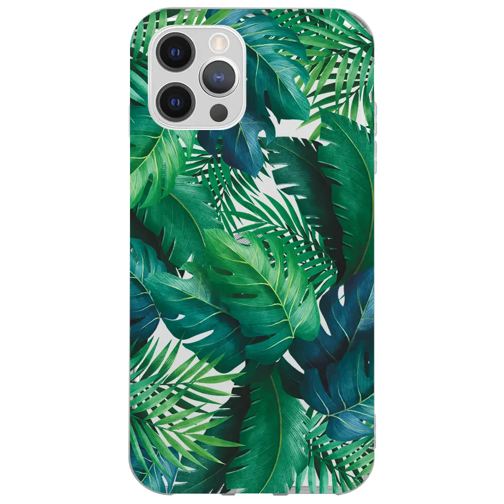 Apple iPhone 12 Pro Max Şeffaf Telefon Kılıfı - Yesil Tropikaller