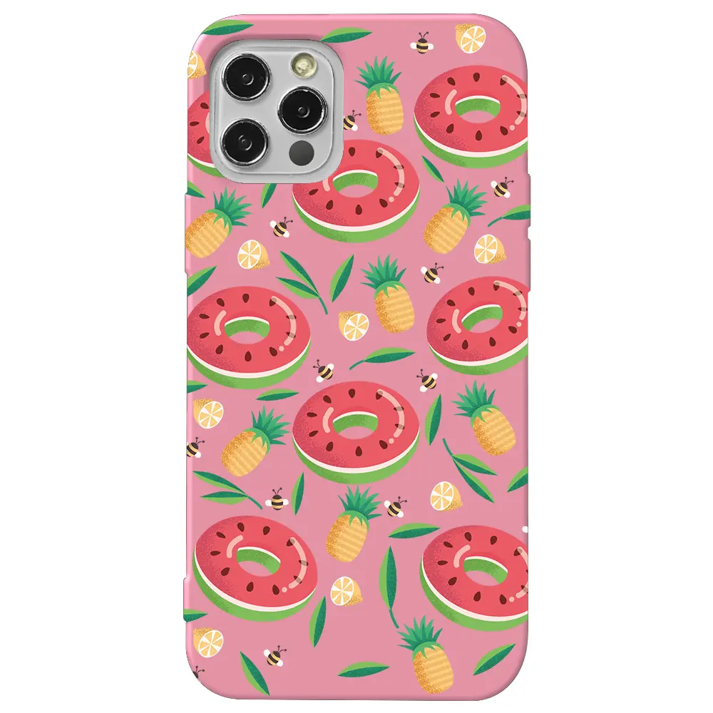 Apple iPhone 12 Pro Pembe Renkli Silikon Telefon Kılıfı - Ananas Donut