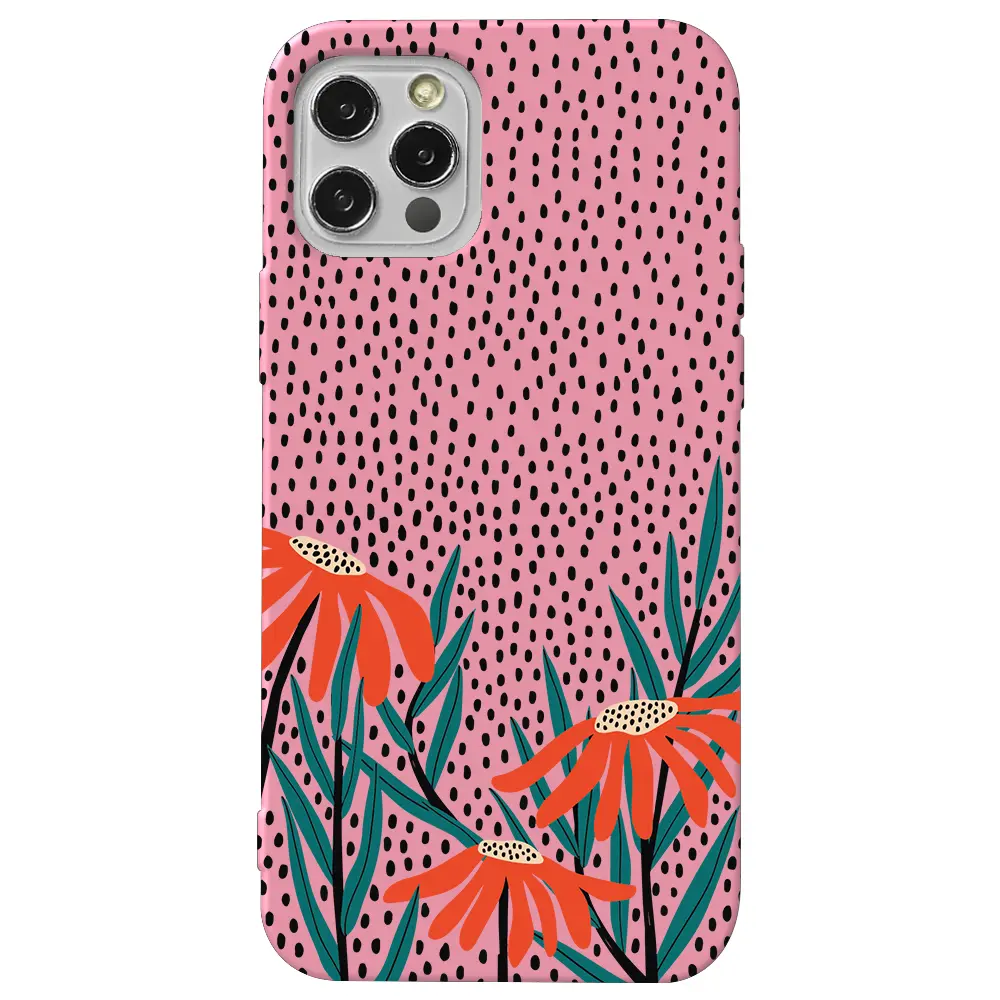Apple iPhone 12 Pro Pembe Renkli Silikon Telefon Kılıfı - Ay Çiçeği
