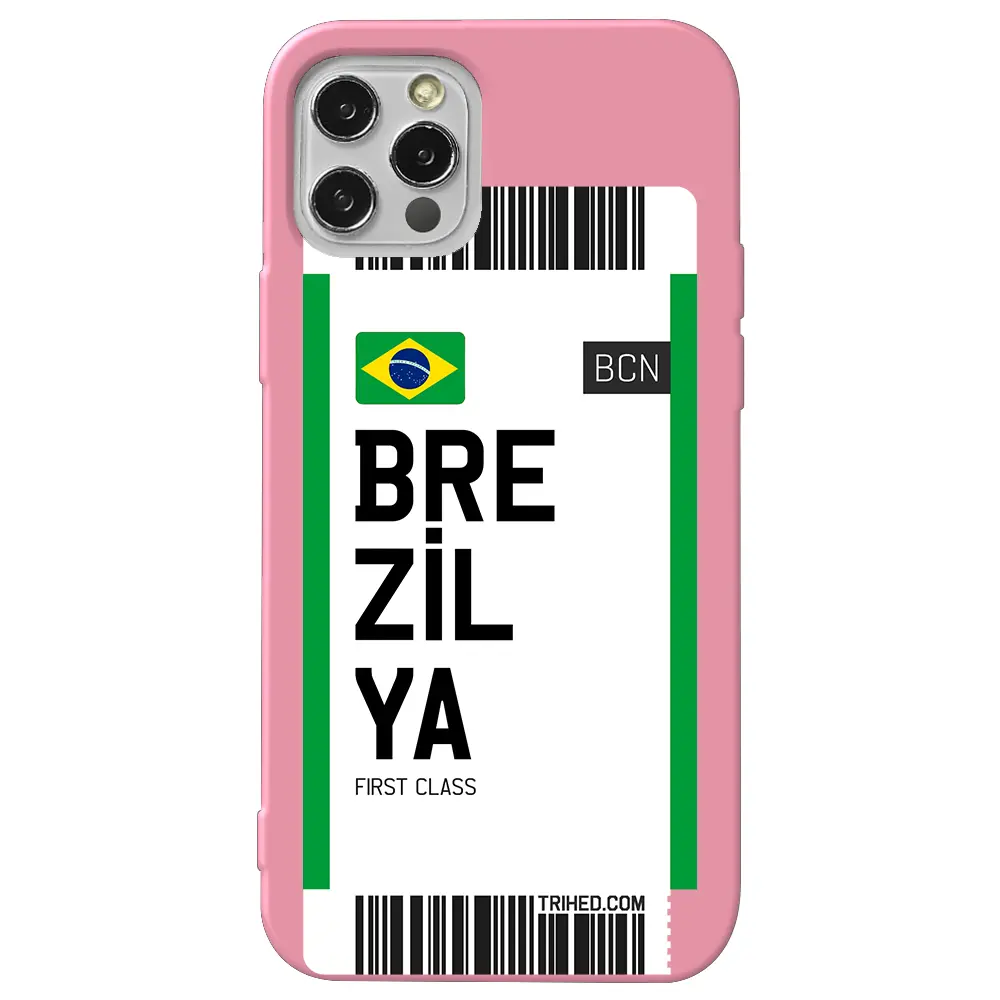 Apple iPhone 12 Pro Pembe Renkli Silikon Telefon Kılıfı - Brezilya Bileti
