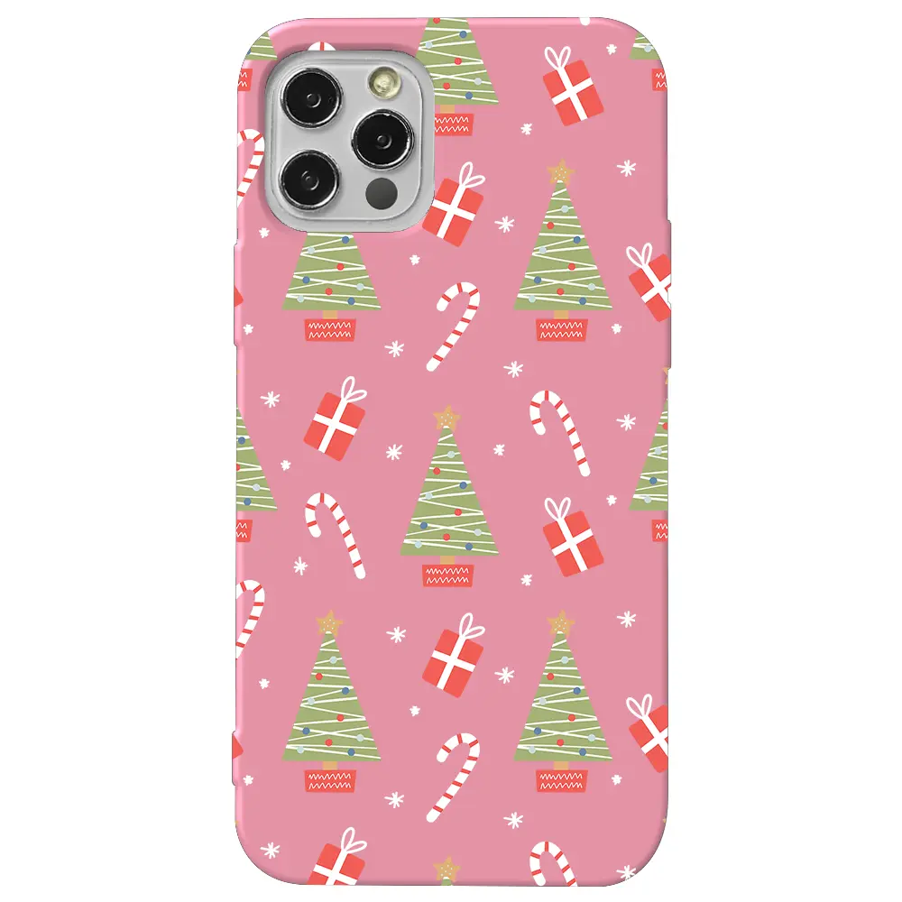 Apple iPhone 12 Pro Pembe Renkli Silikon Telefon Kılıfı - Christmas Candy