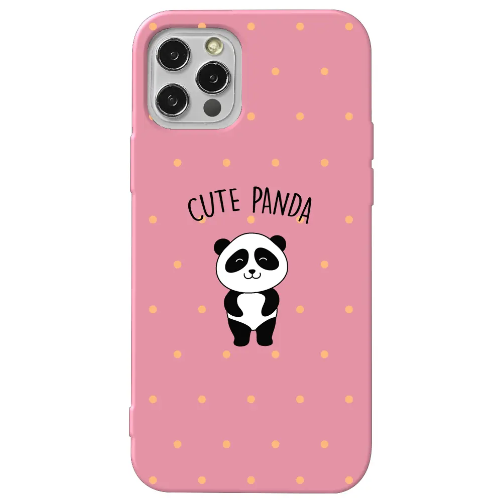 Apple iPhone 12 Pro Pembe Renkli Silikon Telefon Kılıfı - Cute Panda
