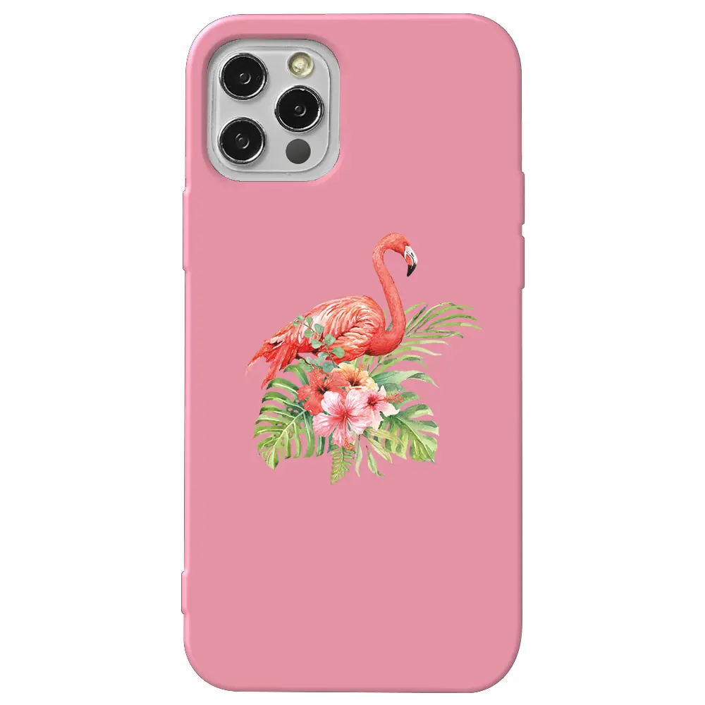 Apple iPhone 12 Pro Pembe Renkli Silikon Telefon Kılıfı - Flamingo