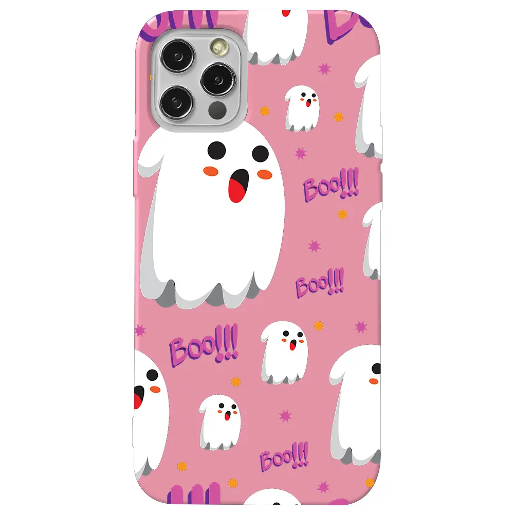 Apple iPhone 12 Pro Pembe Renkli Silikon Telefon Kılıfı - Ghost Boo!