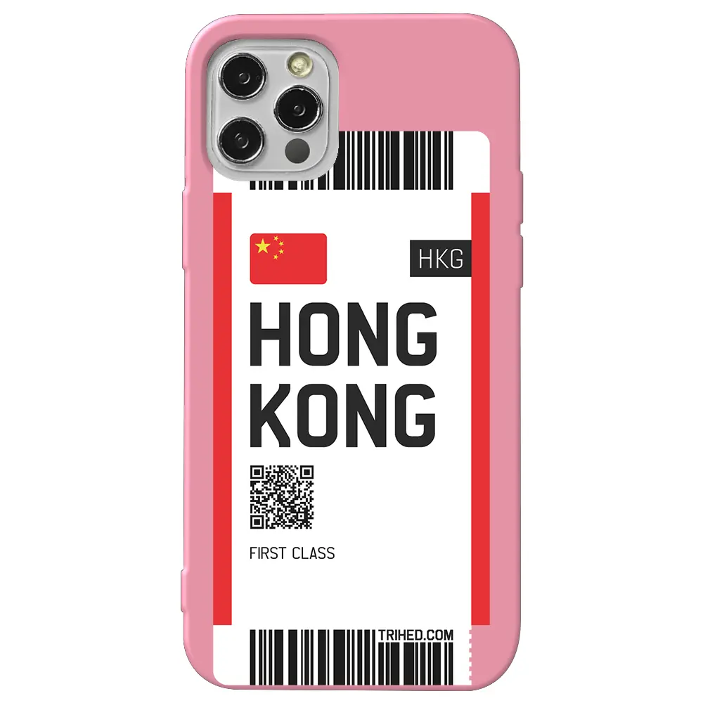 Apple iPhone 12 Pro Pembe Renkli Silikon Telefon Kılıfı - Hong Kong Bileti