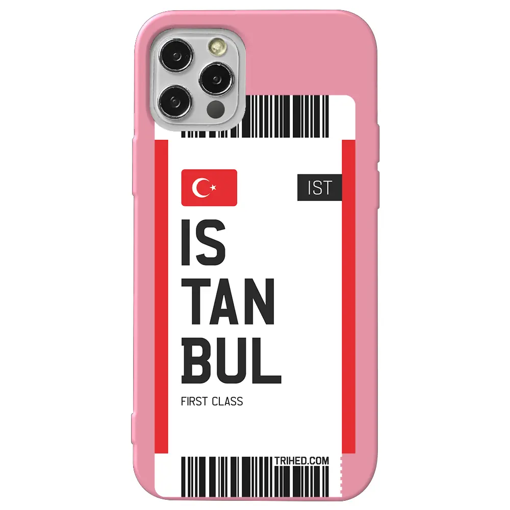 Apple iPhone 12 Pro Pembe Renkli Silikon Telefon Kılıfı - İstanbul Bileti