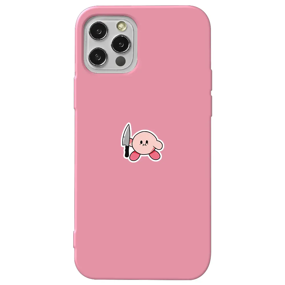 Apple iPhone 12 Pro Pembe Renkli Silikon Telefon Kılıfı - Kirby