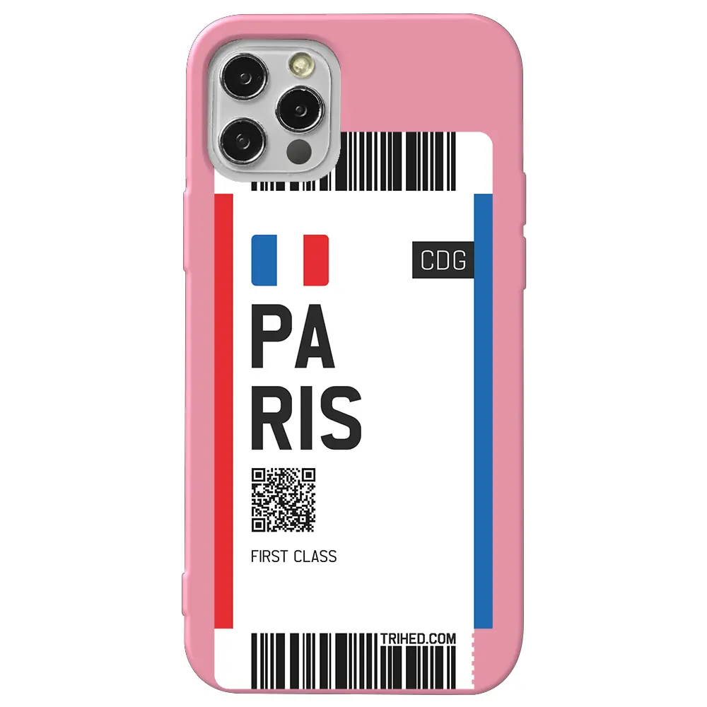 Apple iPhone 12 Pro Pembe Renkli Silikon Telefon Kılıfı - Paris Bileti
