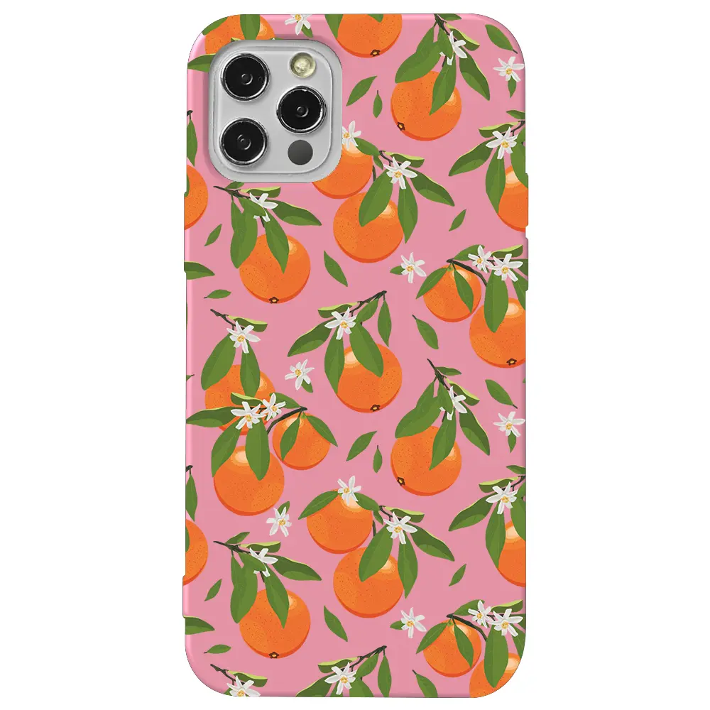 Apple iPhone 12 Pro Pembe Renkli Silikon Telefon Kılıfı - Portakal Bahçesi