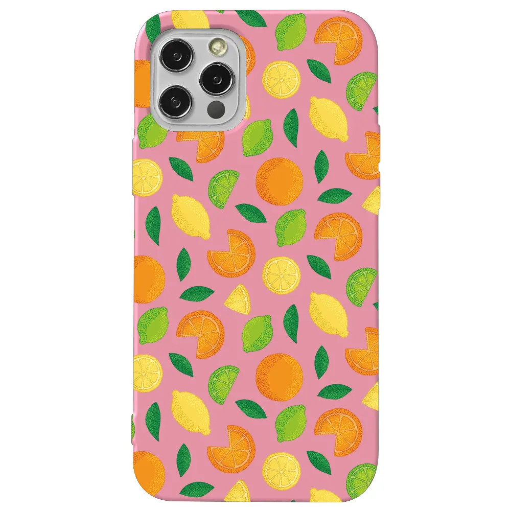 Apple iPhone 12 Pro Pembe Renkli Silikon Telefon Kılıfı - Portakal Limon
