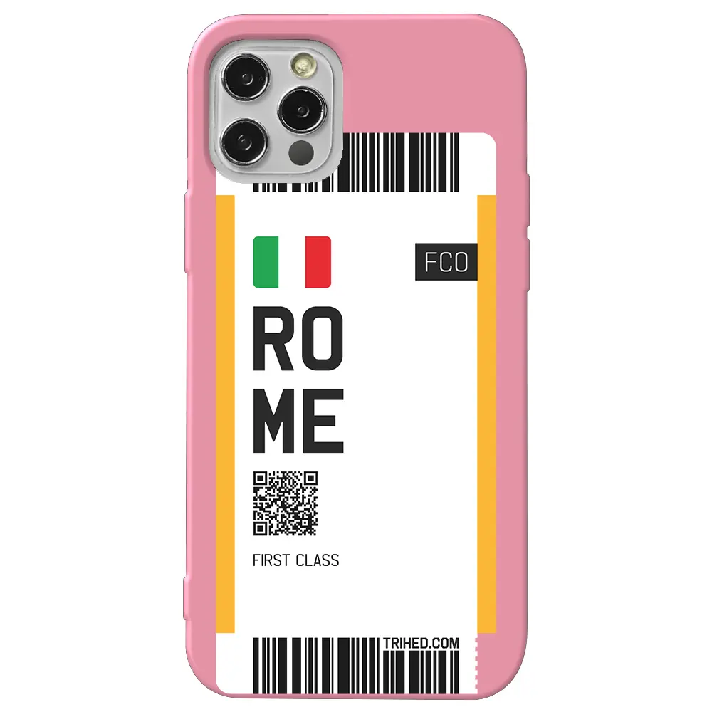 Apple iPhone 12 Pro Pembe Renkli Silikon Telefon Kılıfı - Rome Bileti
