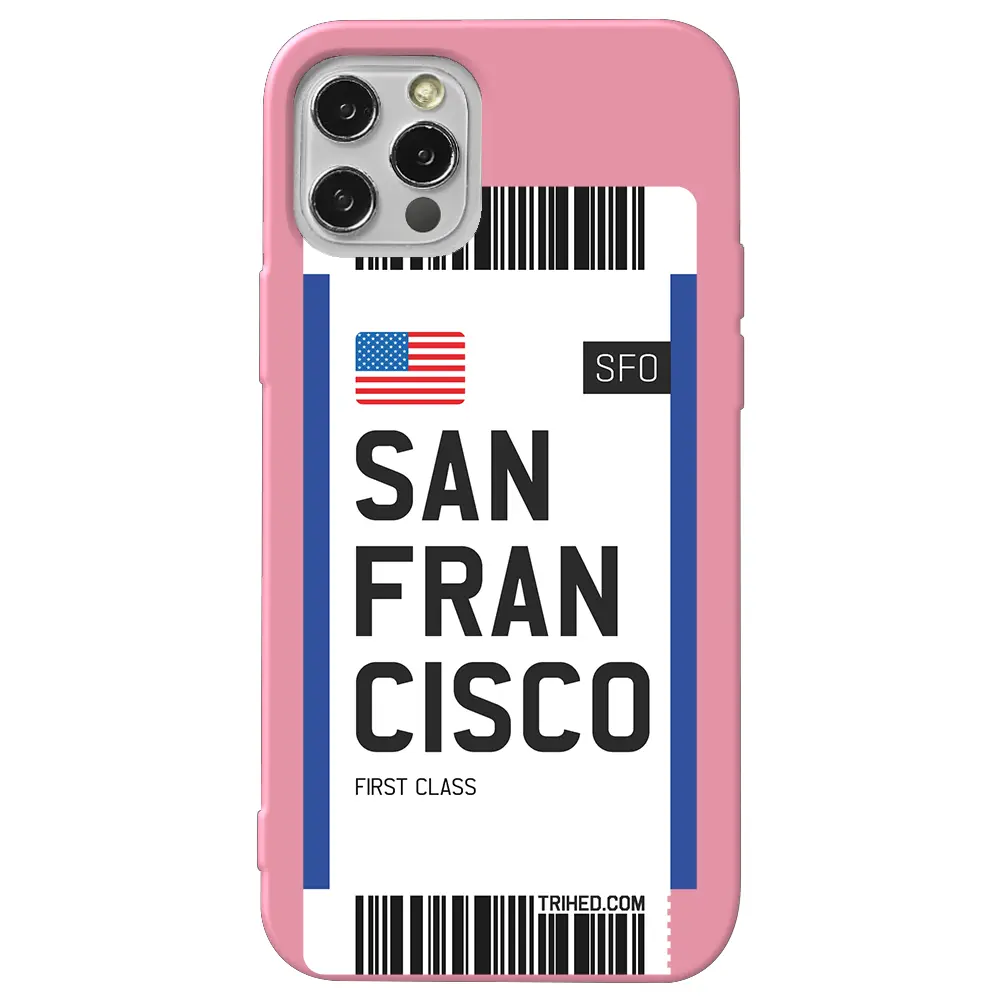Apple iPhone 12 Pro Pembe Renkli Silikon Telefon Kılıfı - San Francisco Bileti