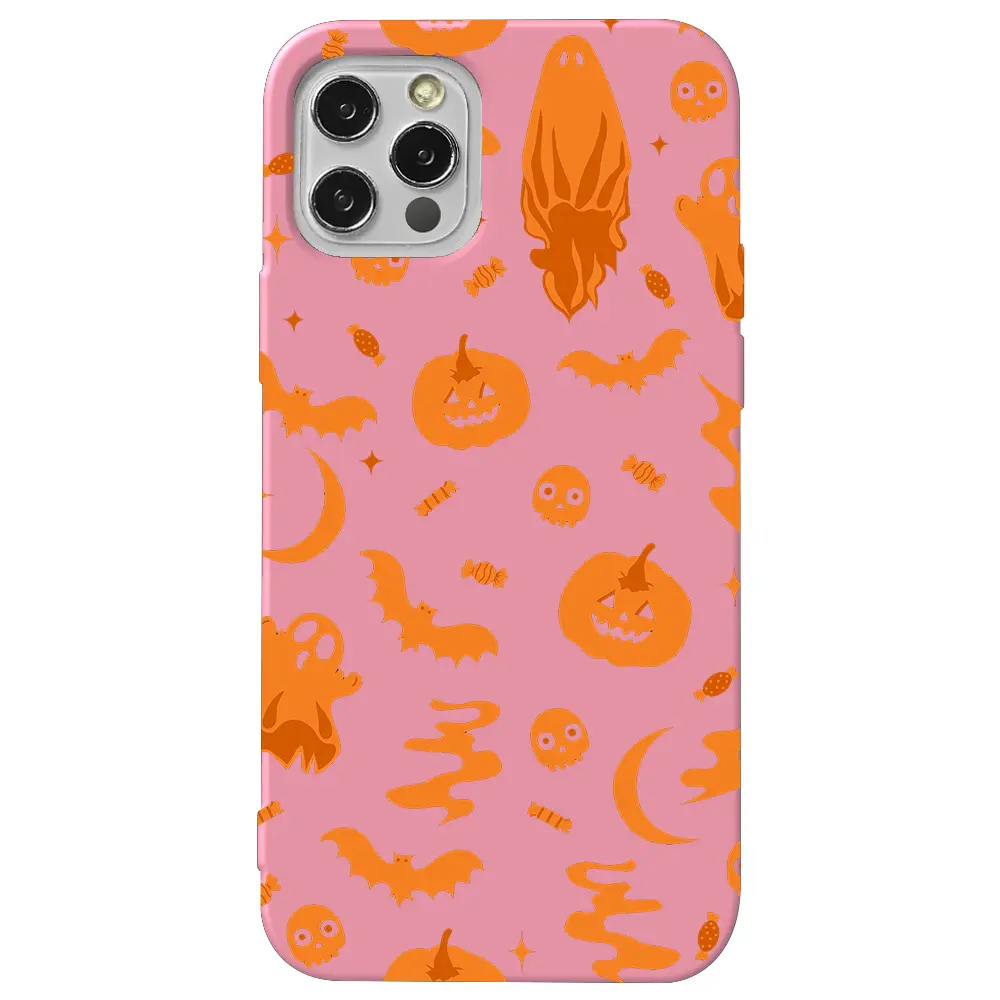 Apple iPhone 12 Pro Pembe Renkli Silikon Telefon Kılıfı - Spooky Orange