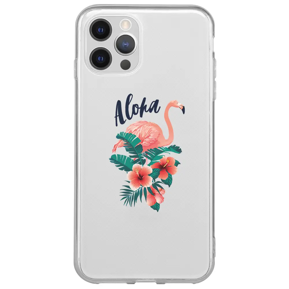 Apple iPhone 12 Pro Şeffaf Telefon Kılıfı - Aloha Flamingo