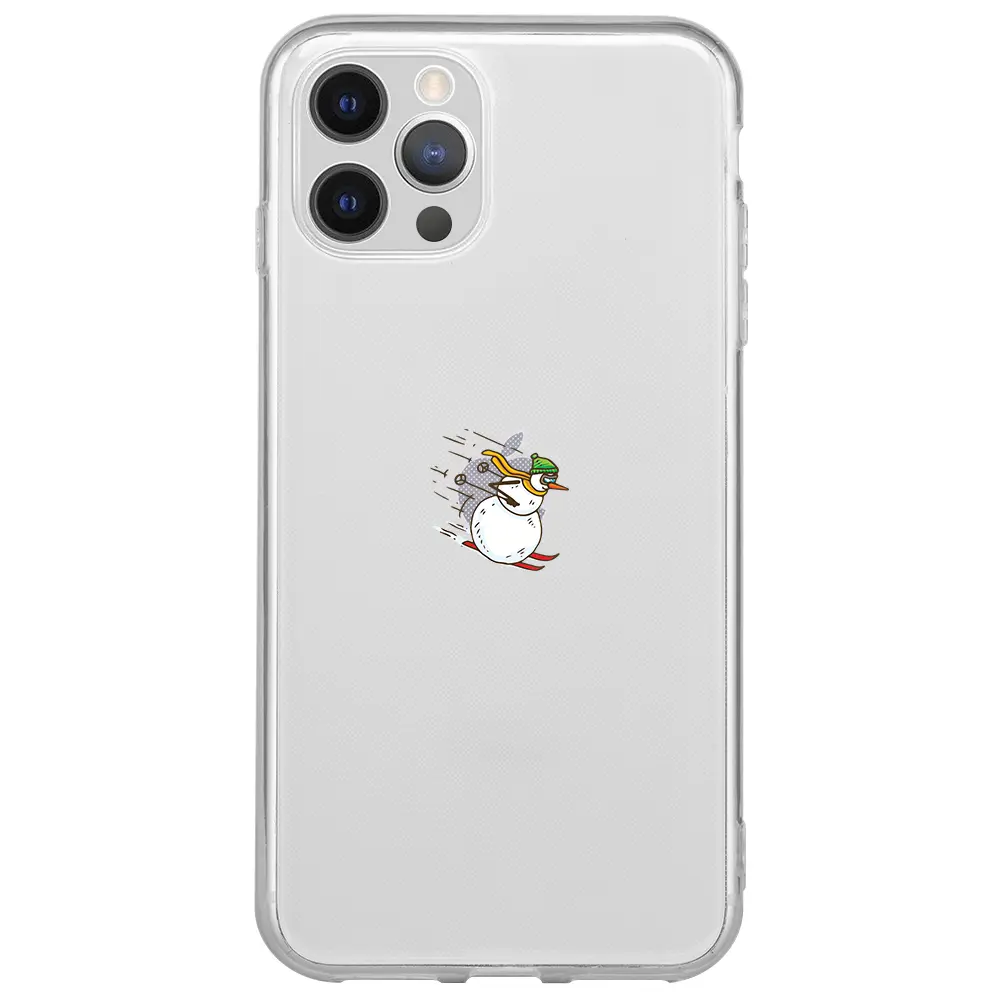 Apple iPhone 12 Pro Şeffaf Telefon Kılıfı - Snowman Skiing