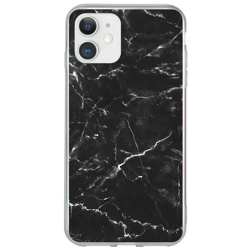 Apple iPhone 12 Şeffaf Telefon Kılıfı - Black Marble 2