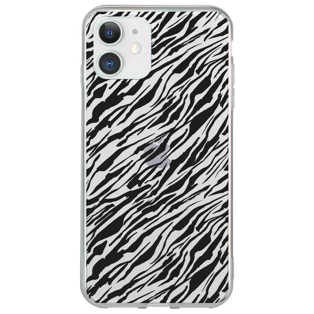 Apple iPhone 12 Şeffaf Telefon Kılıfı - Capraz Zebra Siyah