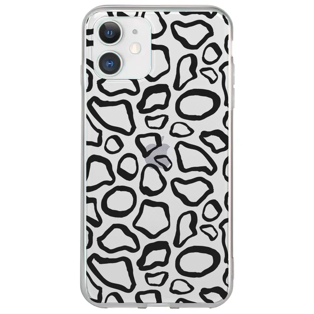 Apple iPhone 12 Şeffaf Telefon Kılıfı - Siyah Pattern
