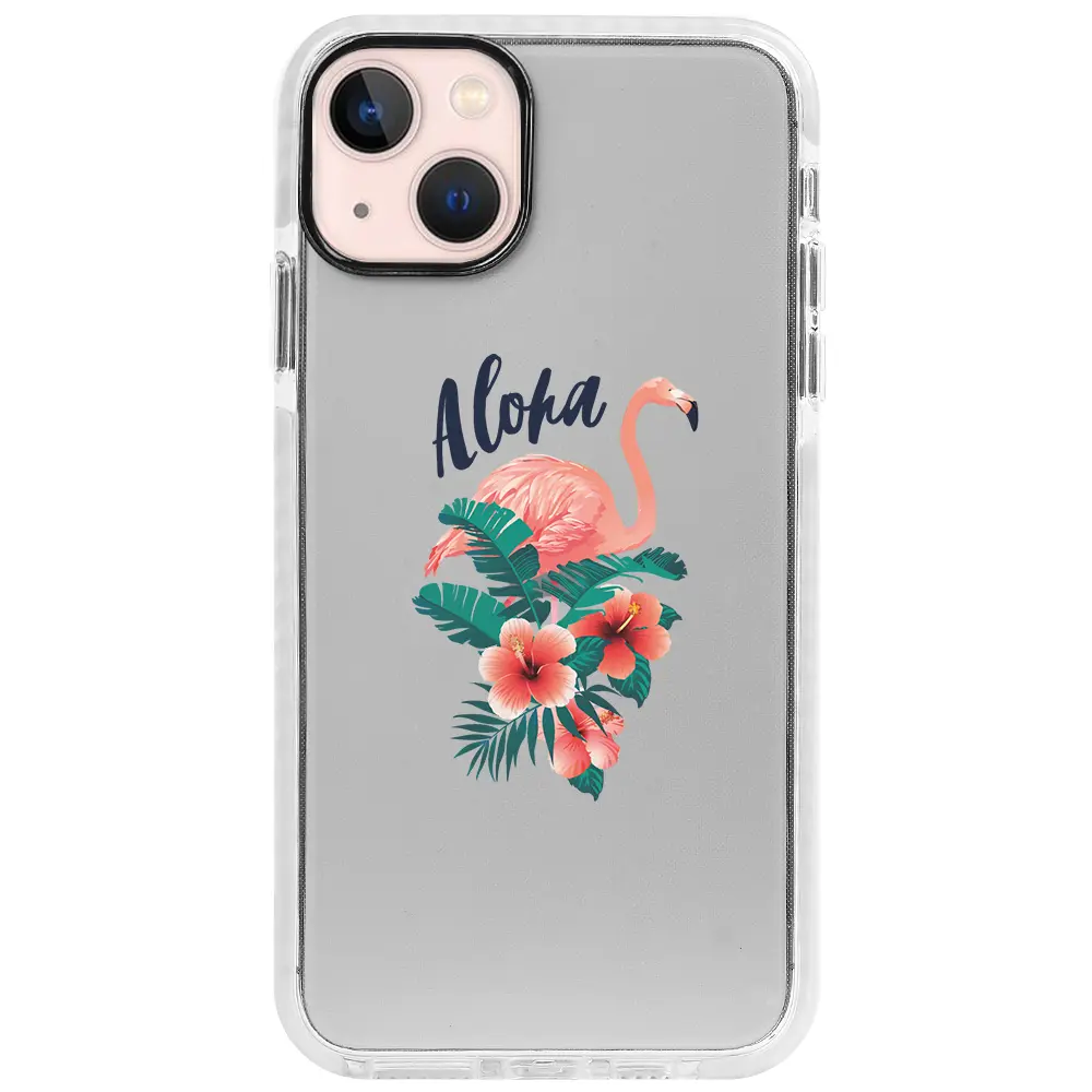 Apple iPhone 13 Beyaz Impact Premium Telefon Kılıfı - Aloha Flamingo
